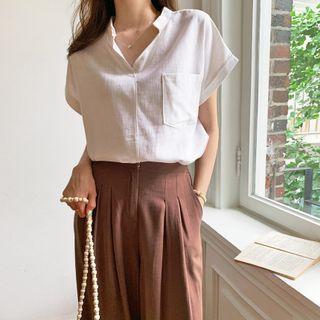 Cuffed-sleeve Linen Blend Blouse
