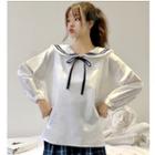 Sailor Collar Blouse White - One Size