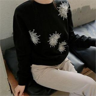 Round-neck Sequined-trim Sweatshirt
