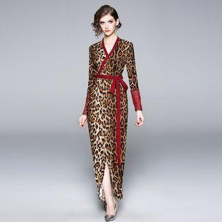 Long-sleeve Animal Print Maxi Dress