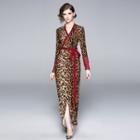 Long-sleeve Animal Print Maxi Dress