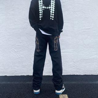 Gun Embroidered Straight Leg Jeans