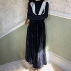 Lace Trim Velvet Midi A-line Overall Dress