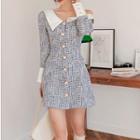Tweed One Shoulder Long-sleeve Mini A-line Dress