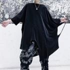 Strappy Batwing-sleeve T-shirt Black - One Size