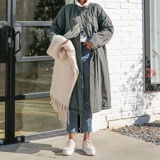 Funnel-neck Fleece Lined Long Parka Khaki - One Size