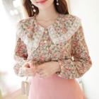 Laced Wide-collar Floral Blouse
