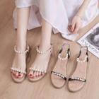 Faux Pearl Ankle-strap Flat Sanals