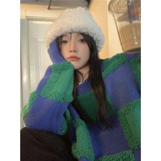 Checkerboard Sweater Blue - One Size
