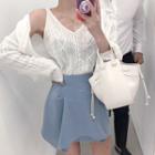 Long-sleeve Open Knit Top / Crochet Camisole / Asymmetric Skirt