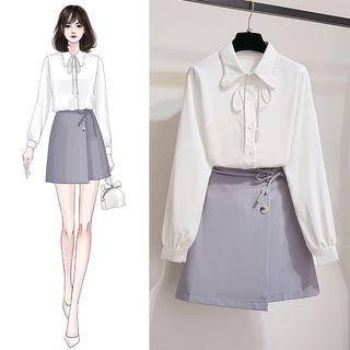 Bow Blouse / A-line Wrap Skirt / Set