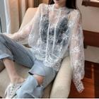 Long-sleeve Embroidered Organza Hooded Top