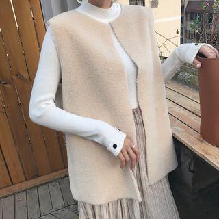 Plain Long Knit Vest With Belt
