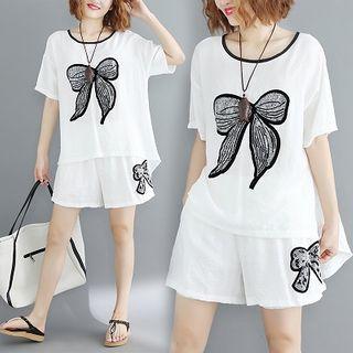 Set: Rhinestone Short-sleeve T-shirt + Shorts