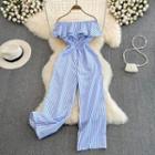 Off-shoulder Pinstripe Jumpsuit As Figure Shown - One Size