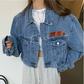 Denim Cropped Jacket Denim Blue - One Size
