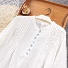Mandarin Collar Pintuck Shirt White - One Size