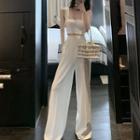 Square Neck Crop Tank Top / High Waist Wide Leg Pants