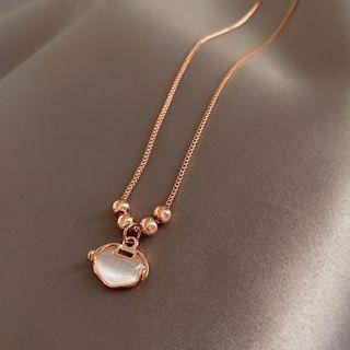 Lock Cat Eye Stone Pendant Alloy Necklace Rose Gold - One Size