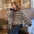 Asymmetric Houndstooth Sweater Black - One Size