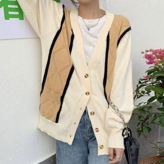 Color Block Cardigan Almond & Khaki - One Size
