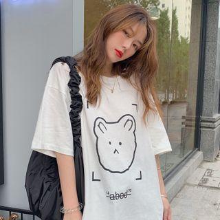 Bear Print Short-sleeve Round Neck T-shirt