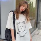 Bear Print Short-sleeve Round Neck T-shirt