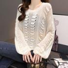 Ruffled Pointelle Knit Sweater