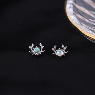 925 Sterling Silver Moonstone Deer Horn Earring 1 Pair - As Shown In Figure - One Size