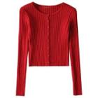 Long-sleeve Button-up Rib Knit Top