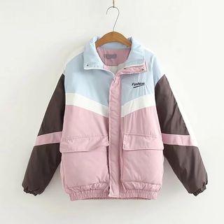 Color Block Letter Embroidered Padded Coat