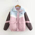 Color Block Letter Embroidered Padded Coat