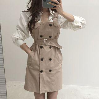 Long-sleeve Shirt / Double Breasted Mini Dungaree Dress
