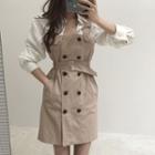 Long-sleeve Shirt / Double Breasted Mini Dungaree Dress