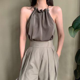 Halter-neck Shirred Chiffon Top