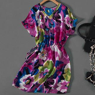 Short-sleeve Printed Silk Dress