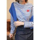 Heart Embroidered Stripe T-shirt