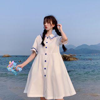 Short-sleeve Midi Shirtdress As Shown In Figure - One Size
