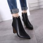 Studded Block Heel Pointed Ankle Boots