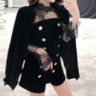 Long-sleeve Lace Top/ Double-breasted Tube Playsuit/ Sequined Jacket/ Set
