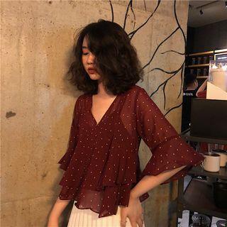 Dot V-neck Blouse