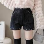 Furry Studded Hot Pants Black - One Size
