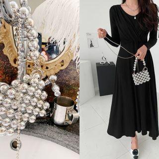 Metal-ball Mini Hand Bag With Strap Silver - One Size