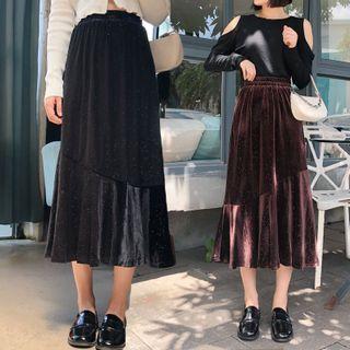 Sequin Ruffle Velvet Mermaid Skirt
