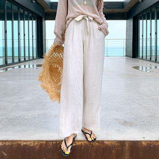 Pleated Linen Blend Wide-leg Pants