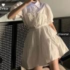Puff-sleeve Shirt / Tiered A-line Mini Skirt