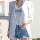 Elbow-sleeve Double-breasted Linen Jacket