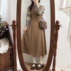 Square-neck Button Midi A-line Pinafore Dress