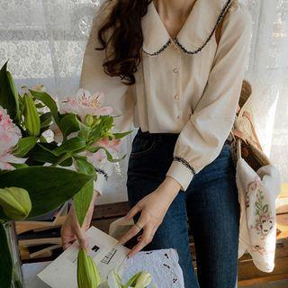 Fringe-trim Pleated Blouse