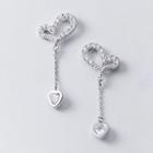 925 Sterling Silver Rhinestone Heart Dangle Earring 1 Pair - S925 Silver - One Size